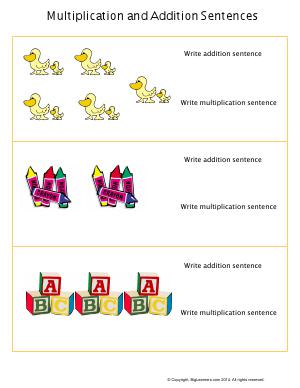 Preview image for worksheet with title Multiplication and Addition Sentences