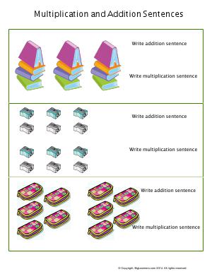 Preview image for worksheet with title Multiplication and Addition Sentences