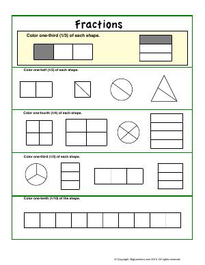 Preview image for worksheet with title Fractions