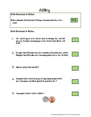 Preview image for worksheet with title Adding