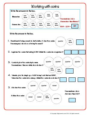 Money Word Problems | Second Grade Math Worksheets | Biglearners