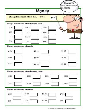 Preview image for worksheet with title Money