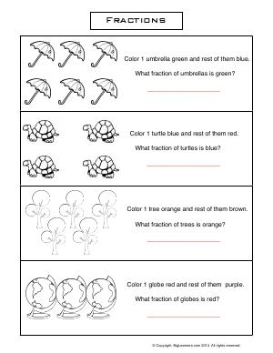 Preview image for worksheet with title Fractions