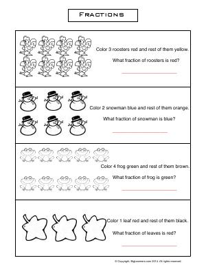 Preview image for worksheet with title Fractions