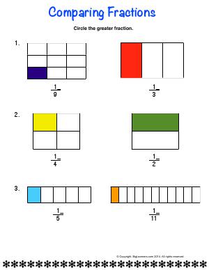 Preview image for worksheet with title Comparing Fractions