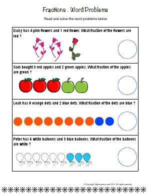 Preview image for worksheet with title Fractions : Word Problems