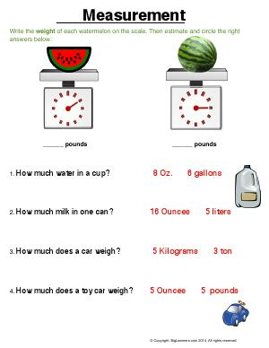 Preview image for worksheet with title Measurement