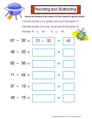 Preview image for worksheet with title Rounding and Subtracting