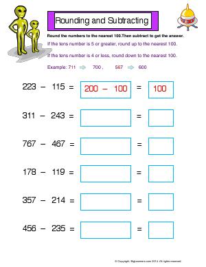 Preview image for worksheet with title Rounding and Subtracting