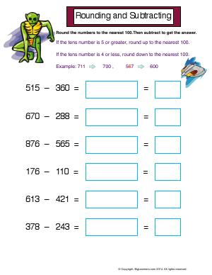 Preview image for worksheet with title Rounding and Subtracting