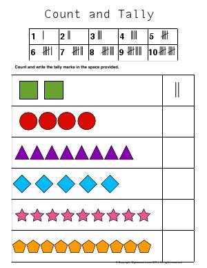 Preview image for worksheet with title Count and Tally
