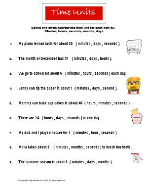 Preview image for worksheet with title Time Units