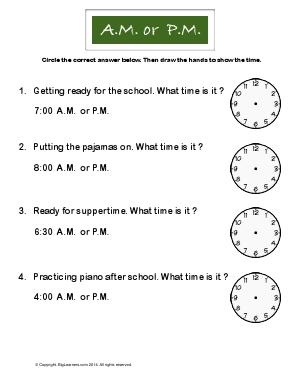 Preview image for worksheet with title A.M or P.M