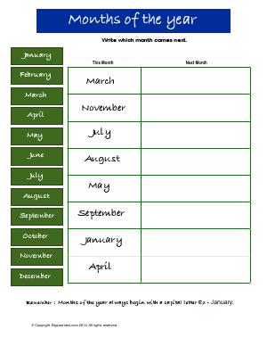 Preview image for worksheet with title Months of the Year