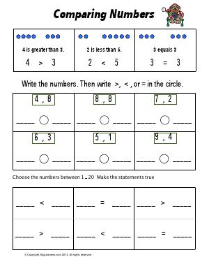 Preview image for worksheet with title Comparing Numbers