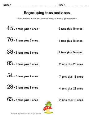 Preview image for worksheet with title Regrouping Tens and Ones