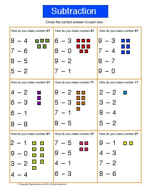 Preview image for worksheet with title Subtraction