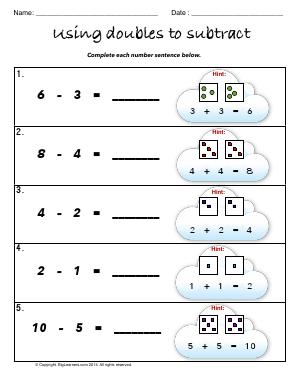 Preview image for worksheet with title Using Doubles to Subtract