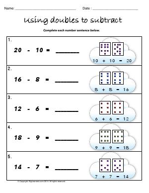 Preview image for worksheet with title Using Doubes to Subtract