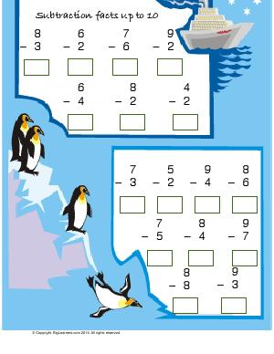 Preview image for worksheet with title Subtraction Facts up to 10