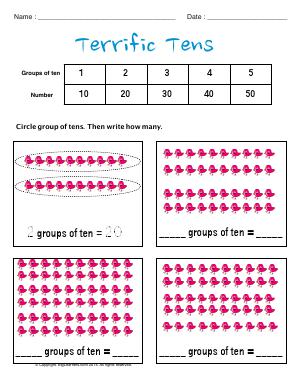 Preview image for worksheet with title Terrific Tens