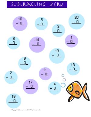 Preview image for worksheet with title Subtracting Zero ( Fish Theme )