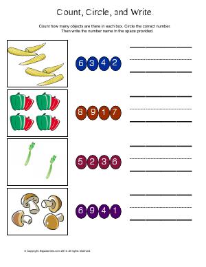 Preview image for worksheet with title Count, Circle, and Write