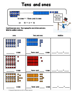 Preview image for worksheet with title Tens and Ones