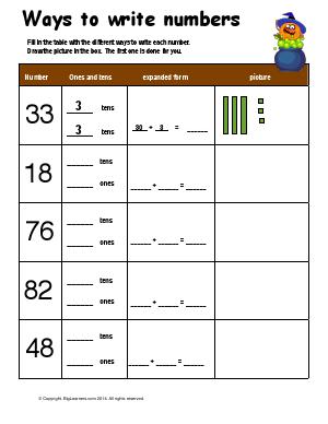 Preview image for worksheet with title Ways to Write Numbers