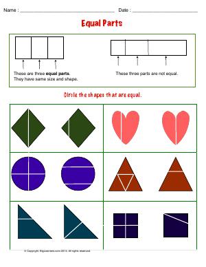 Preview image for worksheet with title Equal Parts
