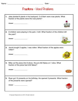 Preview image for worksheet with title Fractions - Word Problems