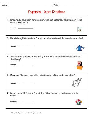 Preview image for worksheet with title Fractions - Word Problems