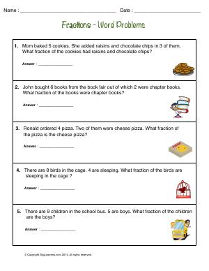 Preview image for worksheet with title Fractions - Word Problems