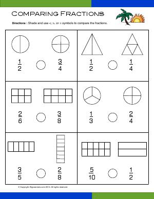 Preview image for worksheet with title Comparing Fractions