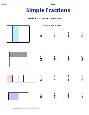 Preview image for worksheet with title Simple Fractions