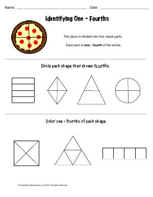 Preview image for worksheet with title Identifying One - Fourths