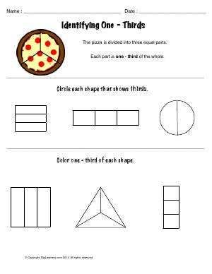 Preview image for worksheet with title Identifying One - Thirds