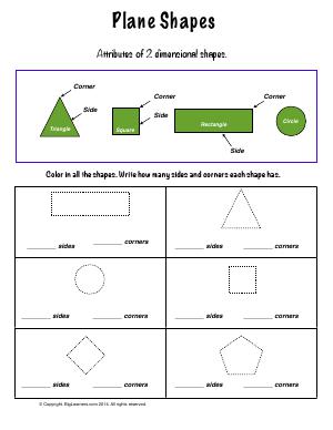 Preview image for worksheet with title Plane Shapes