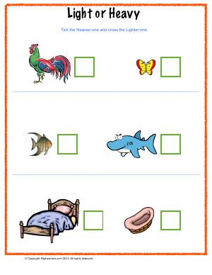 Preview image for worksheet with title Light or Heavy