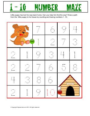 Preview image for worksheet with title 1 - 10 Number Maze