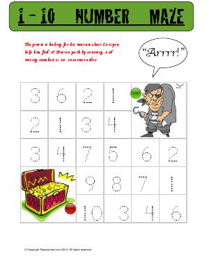 Preview image for worksheet with title 1 - 10 Number Maze