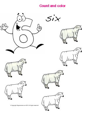 Preview image for worksheet with title Number 6 - Count and Color