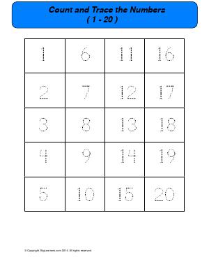 Preview image for worksheet with title Count and Trace the Numbers ( 1 - 20 )