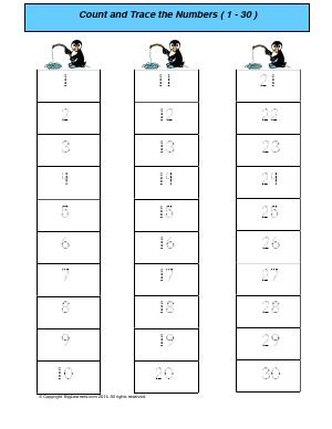 Preview image for worksheet with title Count and Trace the Numbers ( 1 - 30 )