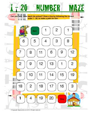 Preview image for worksheet with title 1 - 20 Number Maze