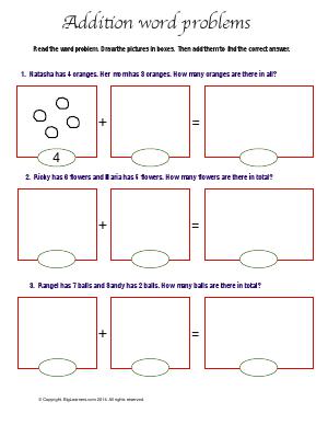 Preview image for worksheet with title Addition Word Problems