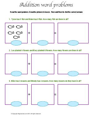 Preview image for worksheet with title Addition Word Problems