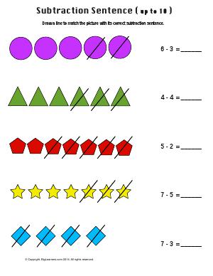 Preview image for worksheet with title Subtraction Sentence ( Up to 10 )