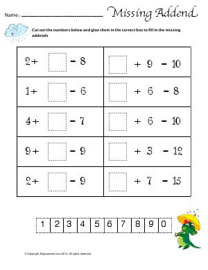 Preview image for worksheet with title Missing Addend