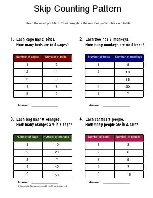 Preview image for worksheet with title Skip Counting Pattern